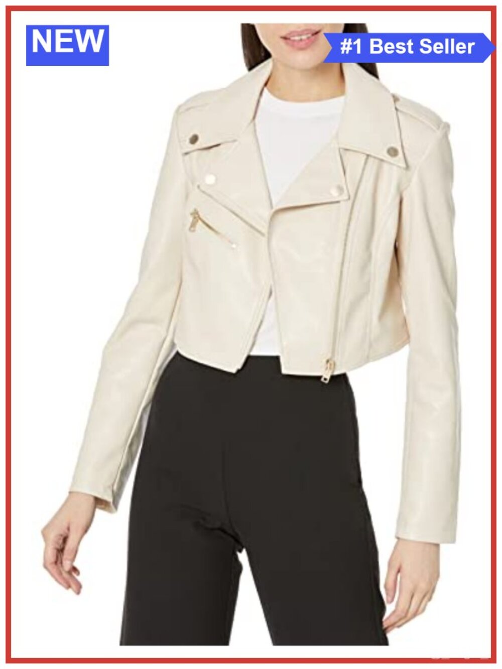 Faux Leather Cropped Moto Biker Jacket Zip Closure Aviator Style